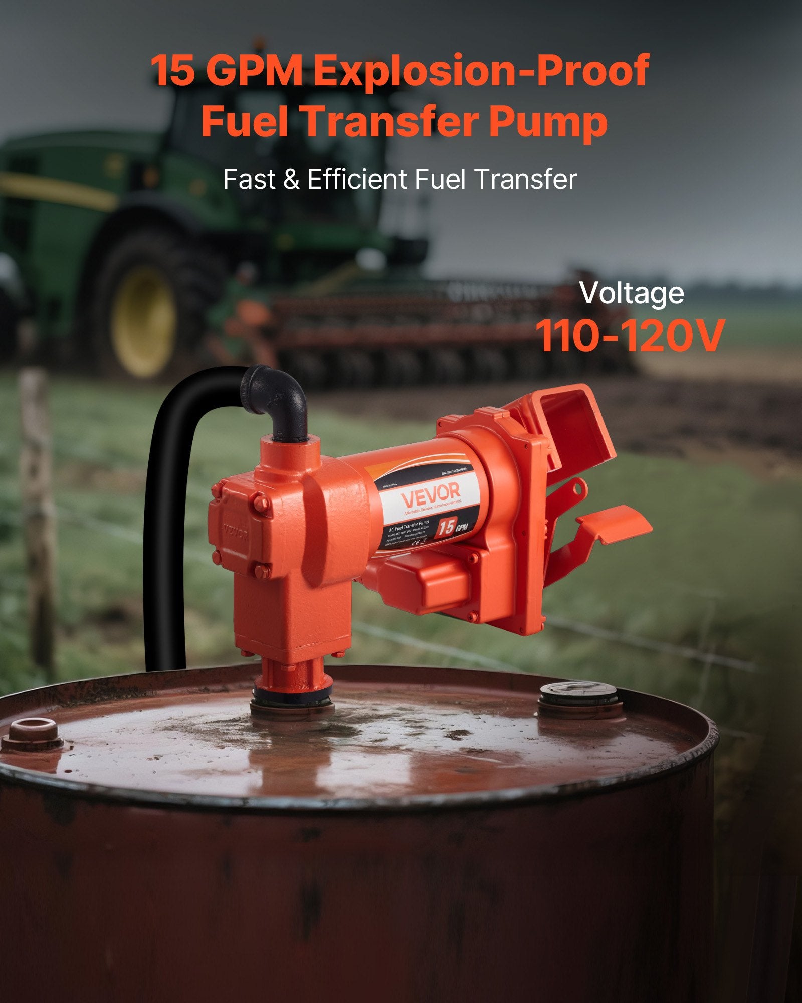 VEVOR Fuel Transfer Pump 230V, 15 GPM 57 L/min, AC Electric Oil Transfer Pump, 8 ft/2.4 m Max Suction Lift, 37 ft/11.28 m Max Lift, Overheat Protection, for Gasoline Diesel Kerosene Biodiesel Ethanol
