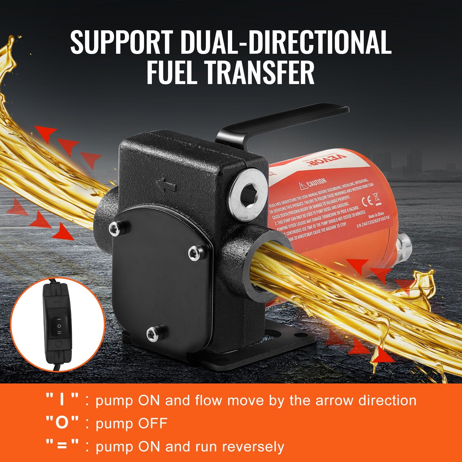 VEVOR Fuel Transfer Pump, 12V DC 19L/min(5 GPM) 75W(1/10 HP), Portable Electric Diesel Transfer Pump with Auto Shut-Off Fuel Nozzle, Long Inlet & Outlet Hose for Gasoline Diesel, Kerosene, Methanol Blends