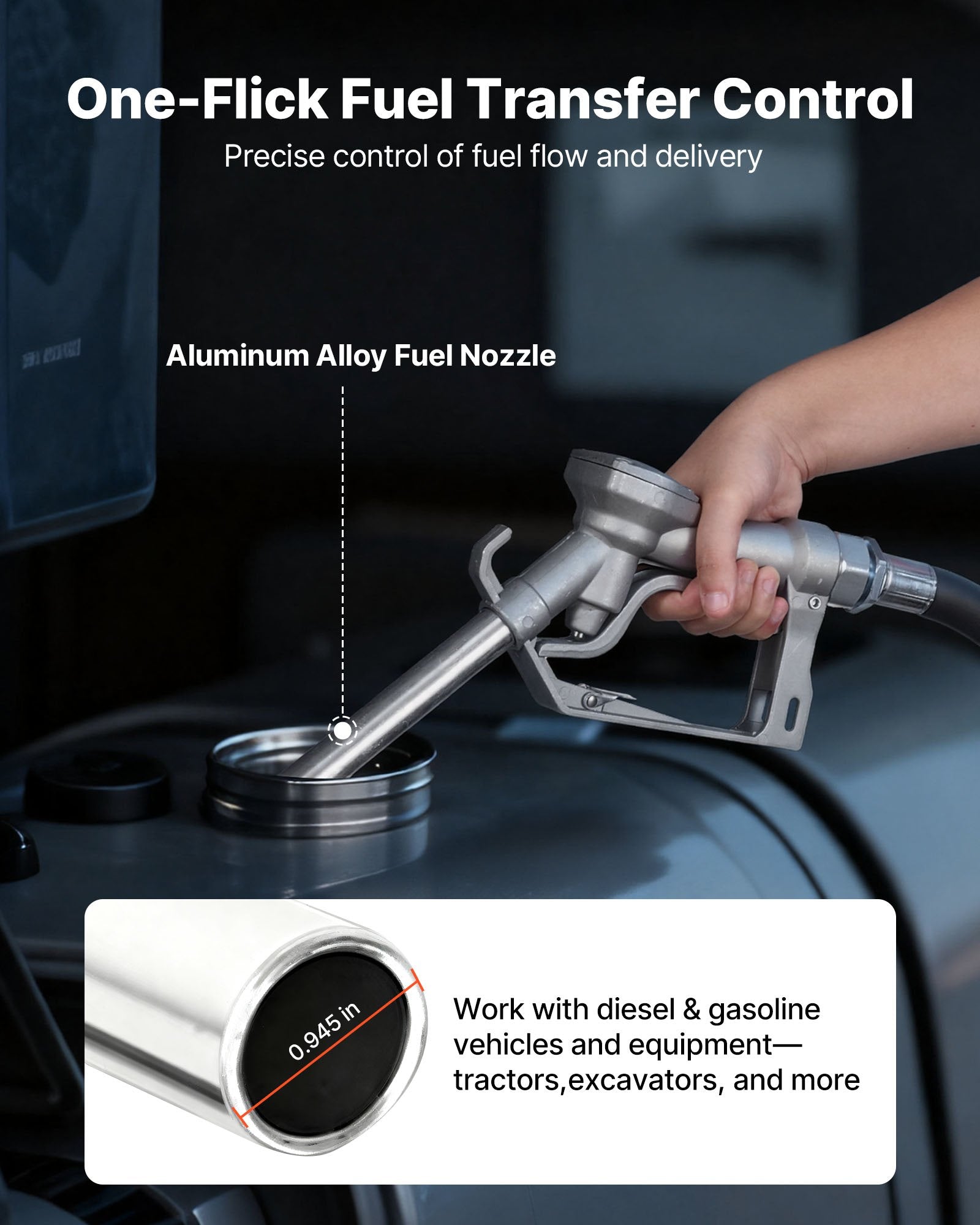 VEVOR Fuel Transfer Pump, 12V DC 57 L/min, Cast Iron Diesel Transfer Pump Kit, with Manual Nozzle, Discharge Hose, Overheat Protection, Power Cable, Explosion-Proof, for Gasoline, Diesel, Kerosene