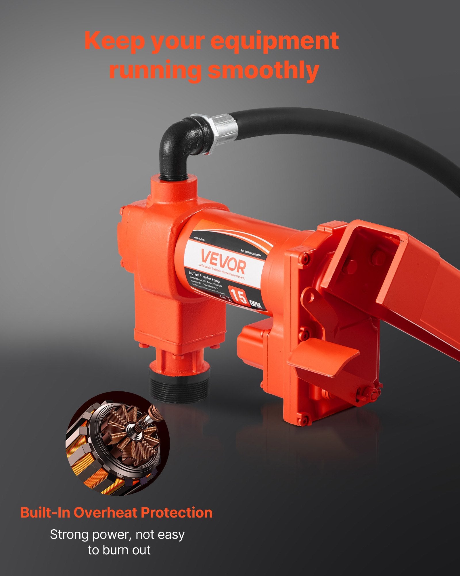 VEVOR Fuel Transfer Pump 230V, 15 GPM 57 L/min, AC Electric Oil Transfer Pump, 8 ft/2.4 m Max Suction Lift, 37 ft/11.28 m Max Lift, Overheat Protection, for Gasoline Diesel Kerosene Biodiesel Ethanol