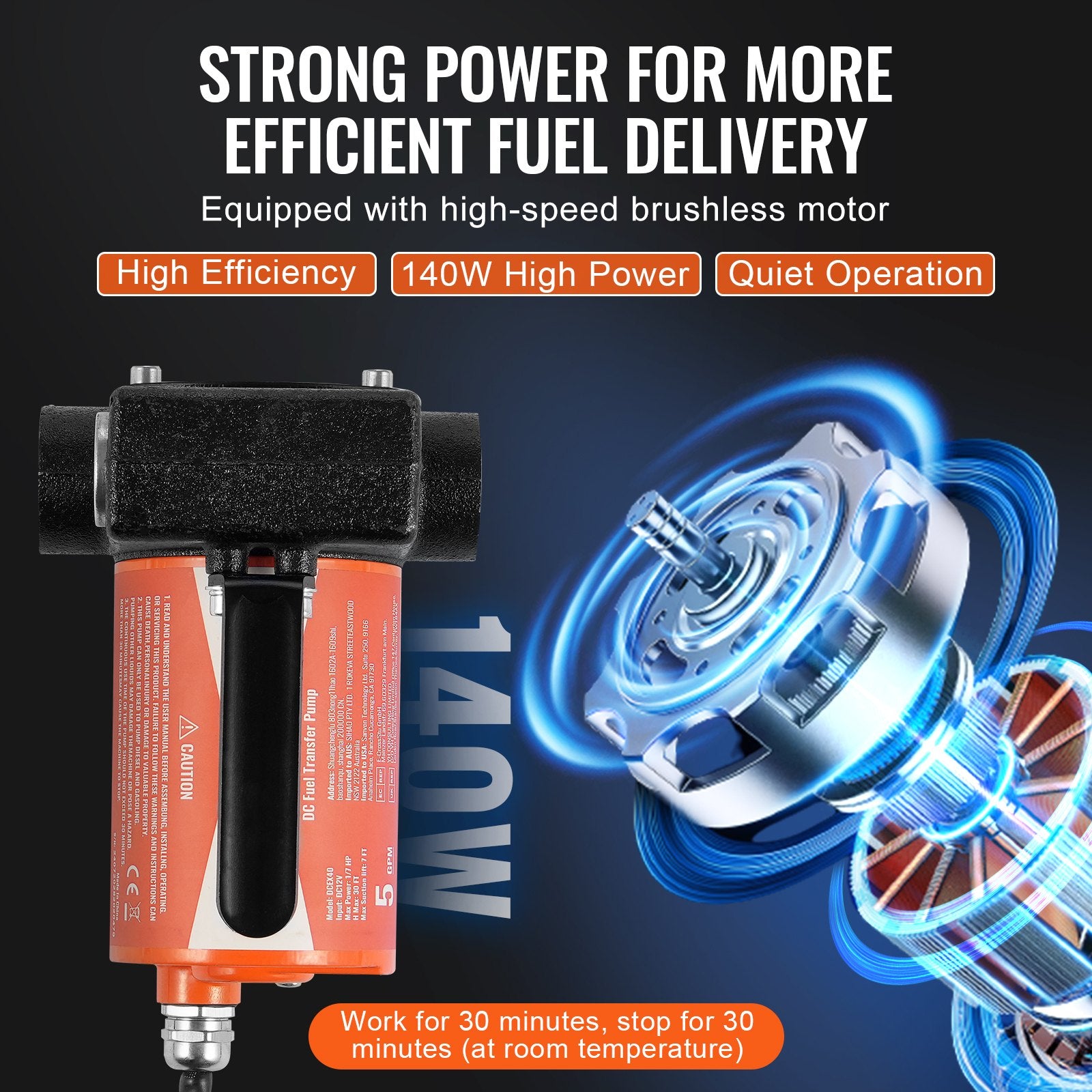 VEVOR Fuel Transfer Pump, 12V DC 19L/min(5 GPM) 75W(1/10 HP), Portable Electric Diesel Transfer Pump with Auto Shut-Off Fuel Nozzle, Long Inlet & Outlet Hose for Gasoline Diesel, Kerosene, Methanol Blends