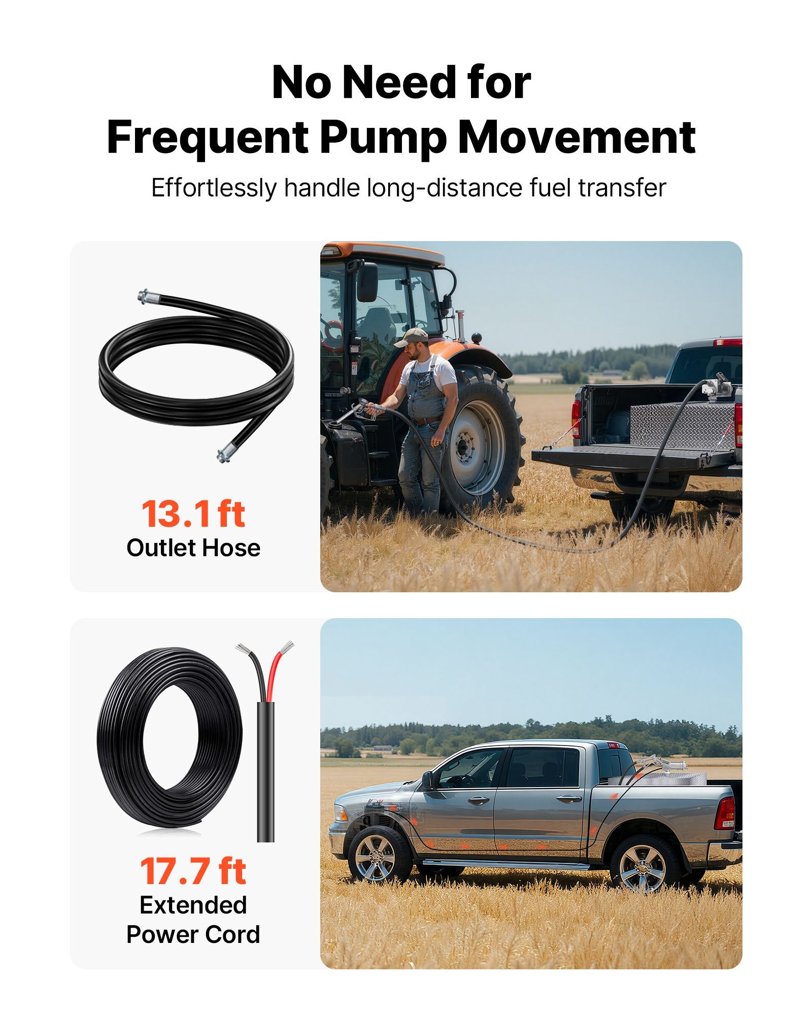 VEVOR Fuel Transfer Pump, 12V DC 57 L/min, Cast Iron Diesel Transfer Pump Kit, with Manual Shut-Off Nozzle, Discharge Hose, Overheat Protection, 1/3 HP Explosion-Proof, for Gasoline Diesel Kerosene