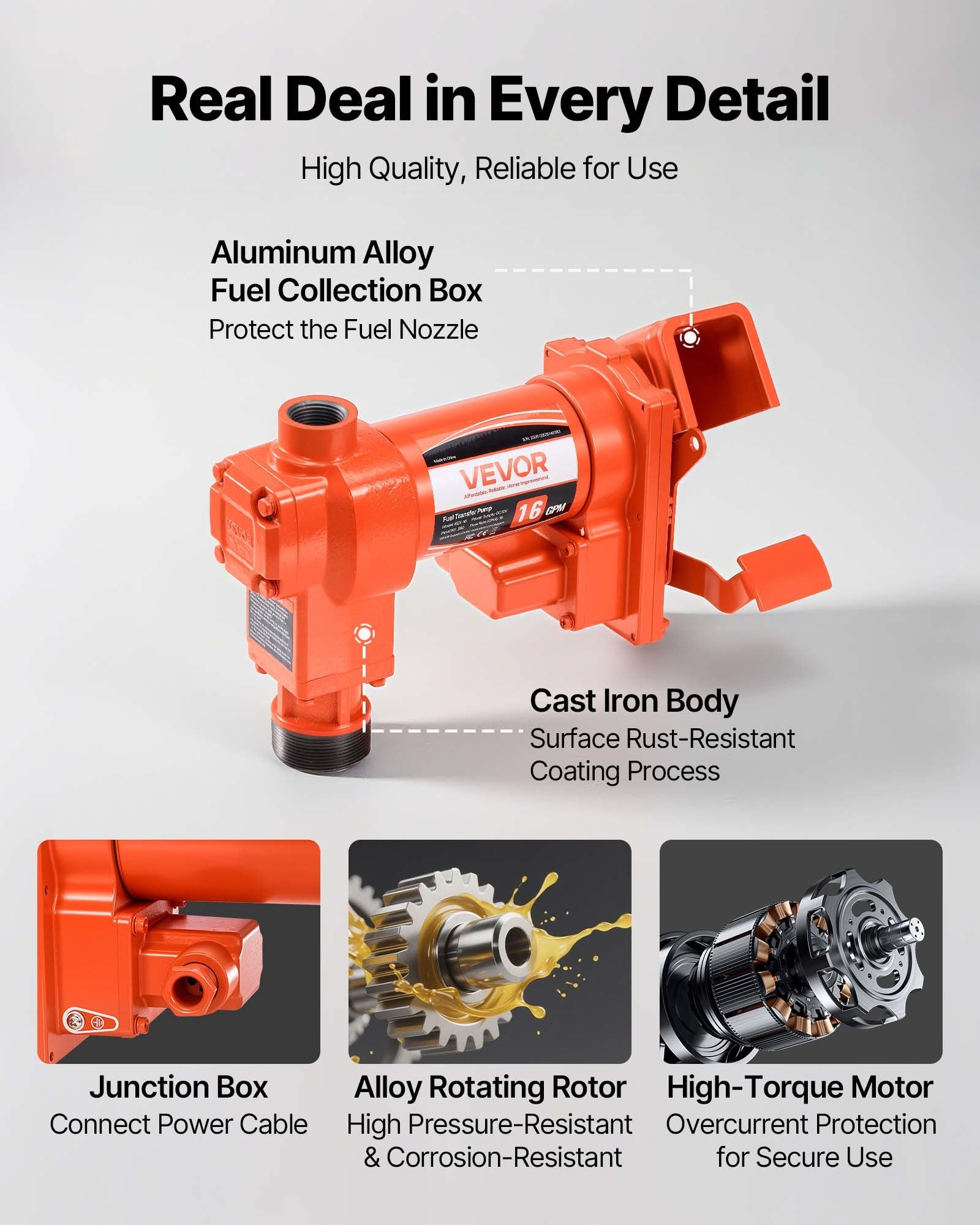 VEVOR Fuel Transfer Pump, 12V DC 61 L/min(16 GPM) 186W(1/4 HP) Diesel Pump, Extractor Pumps with Manual Nozzle, Discharge Hose and Suction Pipe, for Gasoline, Diesel, Kerosene, Ethanol-Methanol Blends & Biodiesel