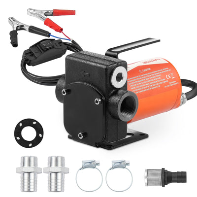 VEVOR Fuel Transfer Pump, 12V DC 19L/min(5 GPM) 75W(1/10 HP), Portable Electric Diesel Transfer Pump with Auto Shut-Off Fuel Nozzle, Long Inlet & Outlet Hose for Gasoline Diesel, Kerosene, Methanol Blends