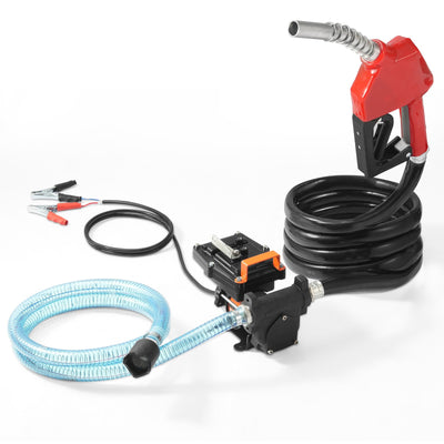VEVOR Fuel Transfer Pump, 12V DC 57L/min(15 GPM) 186W(1/4 HP), Portable Electric Diesel Transfer Pump with Auto Shut-Off Fuel Nozzle, Long Inlet & Outlet Hose for Gasoline, Diesel, Kerosene, Methanol Blends