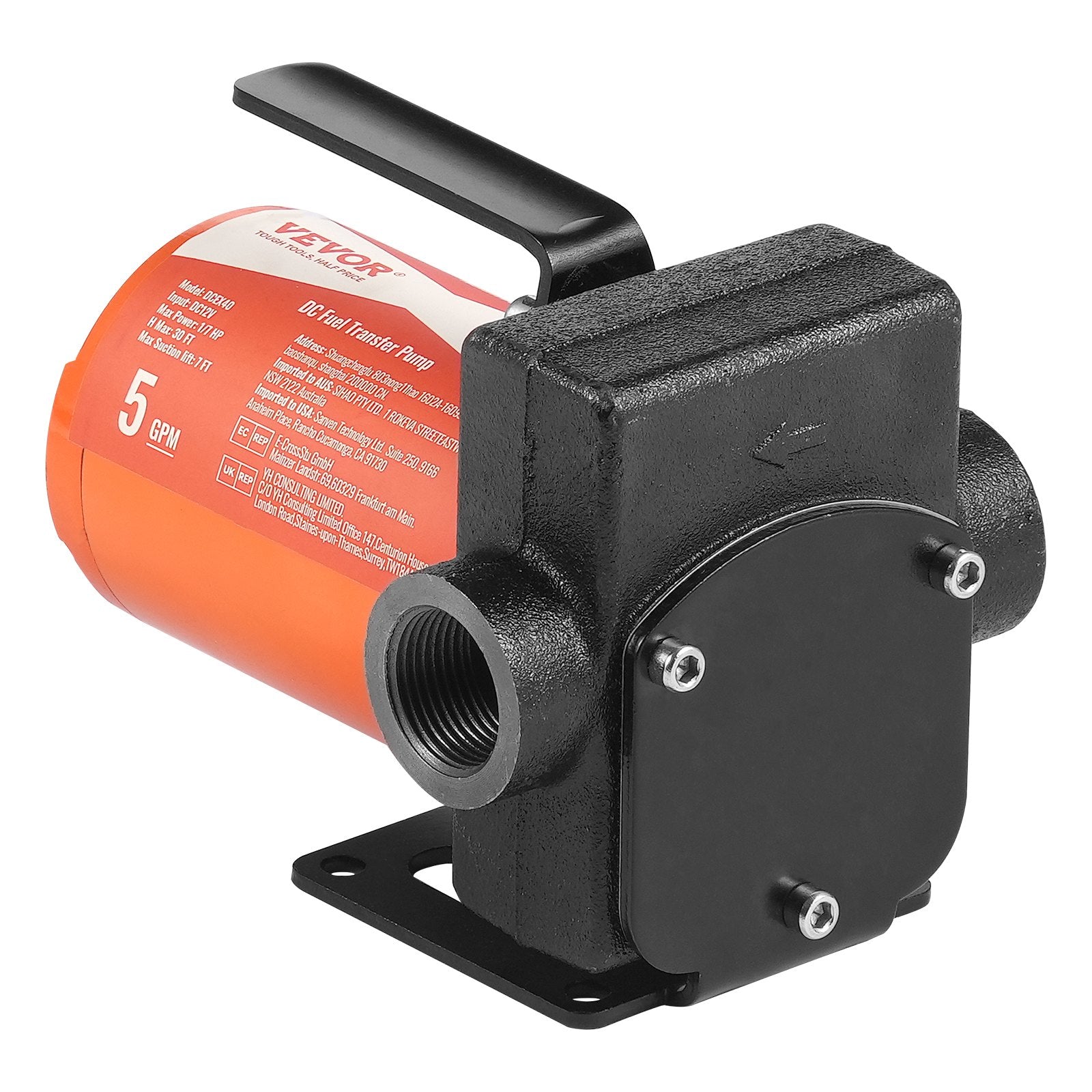 VEVOR Fuel Transfer Pump, 12V DC 19L/min(5 GPM) 75W(1/10 HP), Portable Electric Diesel Transfer Pump with Auto Shut-Off Fuel Nozzle, Long Inlet & Outlet Hose for Gasoline Diesel, Kerosene, Methanol Blends