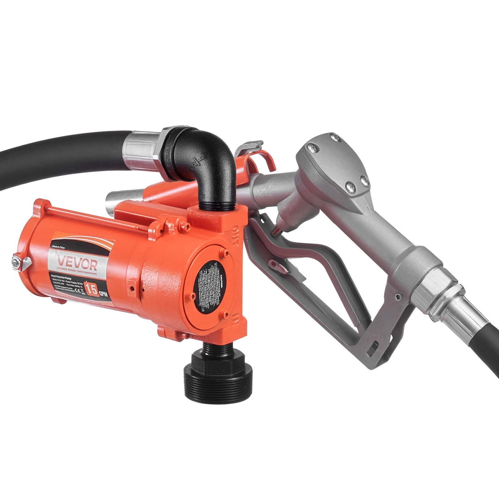 VEVOR Fuel Transfer Pump, 12V DC 57 L/min, Cast Iron Diesel Transfer Pump Kit, with Manual Nozzle, Discharge Hose, Overheat Protection, Power Cable, Explosion-Proof, for Gasoline, Diesel, Kerosene