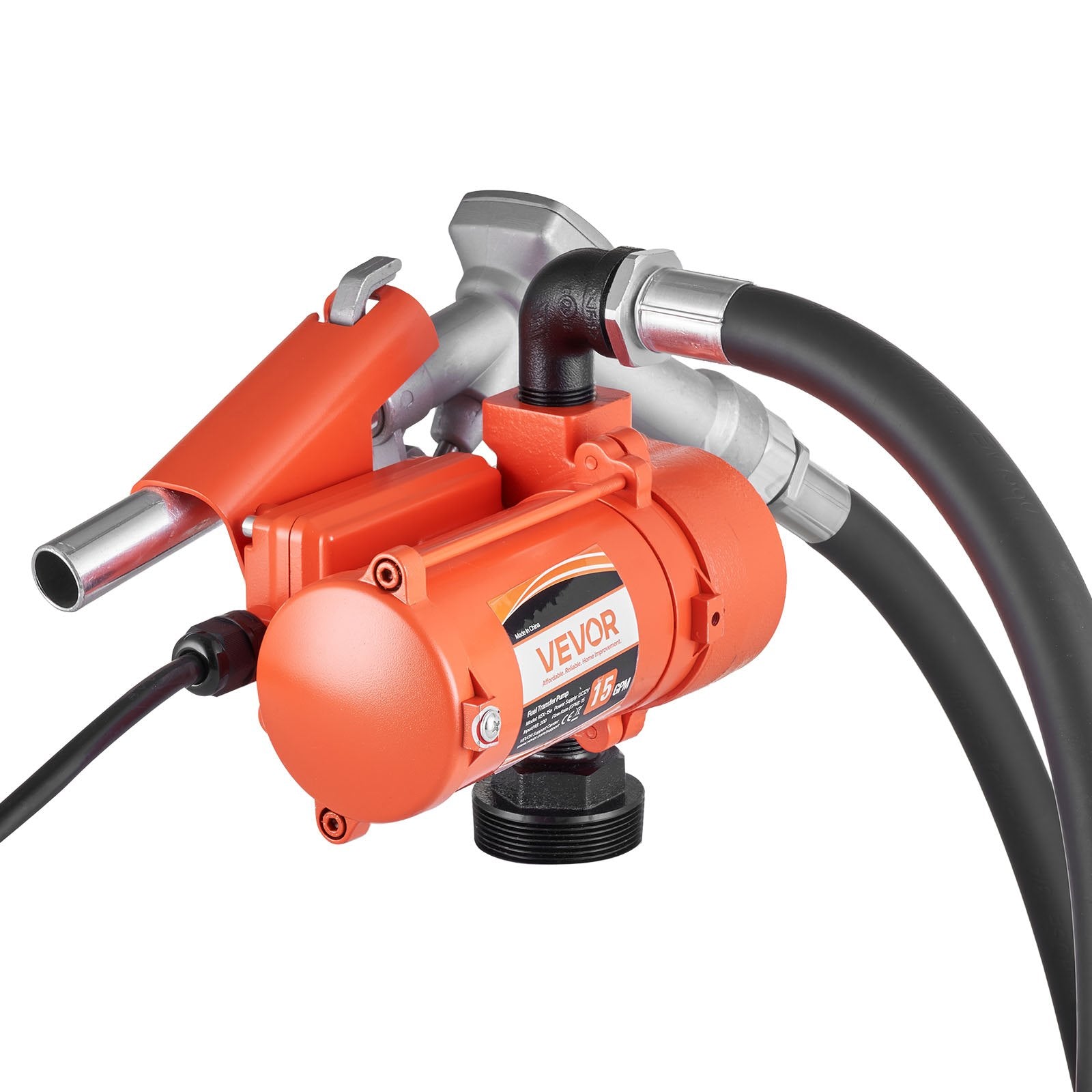 VEVOR Fuel Transfer Pump, 12V DC 57 L/min, Cast Iron Diesel Transfer Pump Kit, with Manual Nozzle, Discharge Hose, Overheat Protection, Power Cable, Explosion-Proof, for Gasoline, Diesel, Kerosene