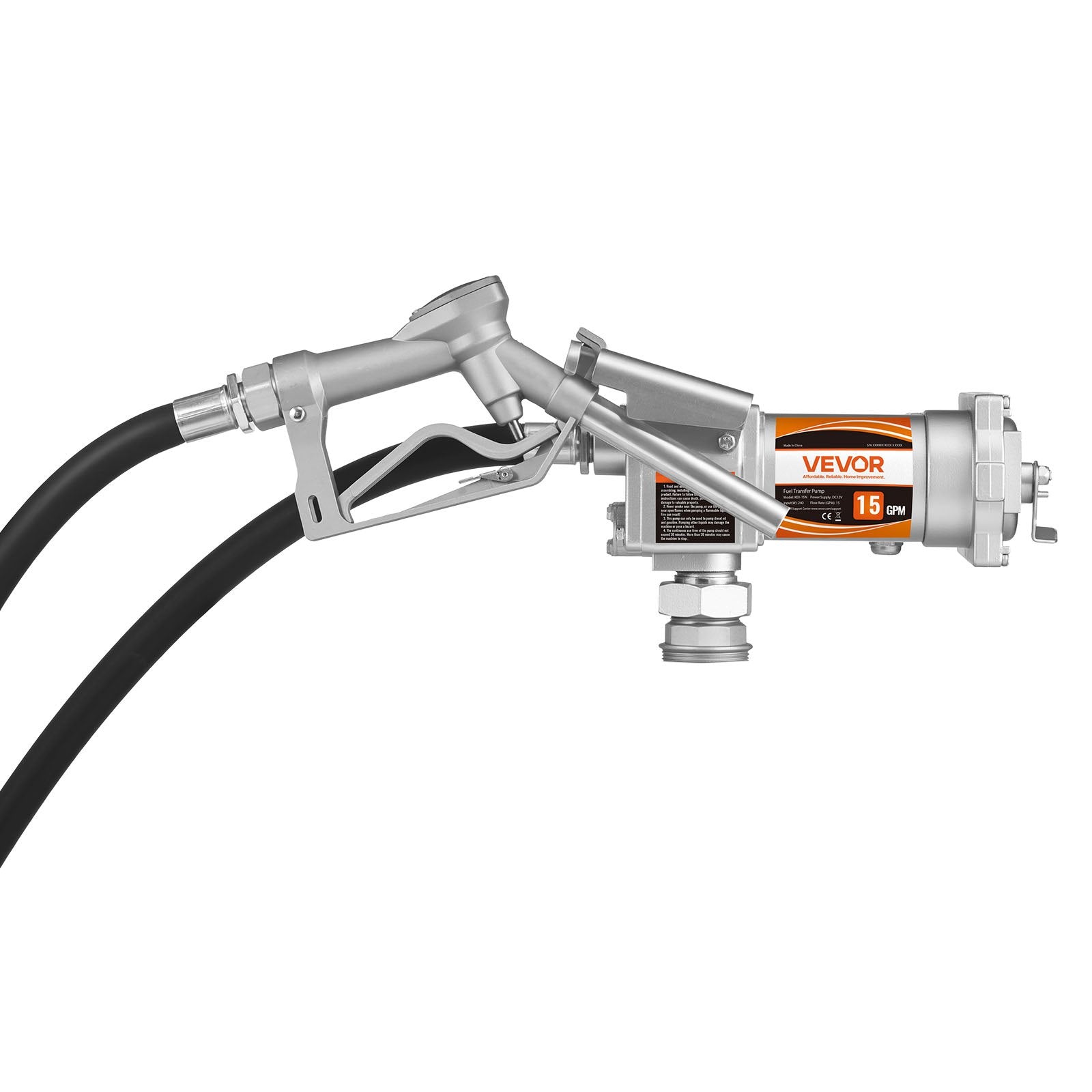 VEVOR Fuel Transfer Pump, 12V DC 57 L/min, Cast Iron Diesel Transfer Pump Kit, with Manual Shut-Off Nozzle, Discharge Hose, Overheat Protection, 1/3 HP Explosion-Proof, for Gasoline Diesel Kerosene