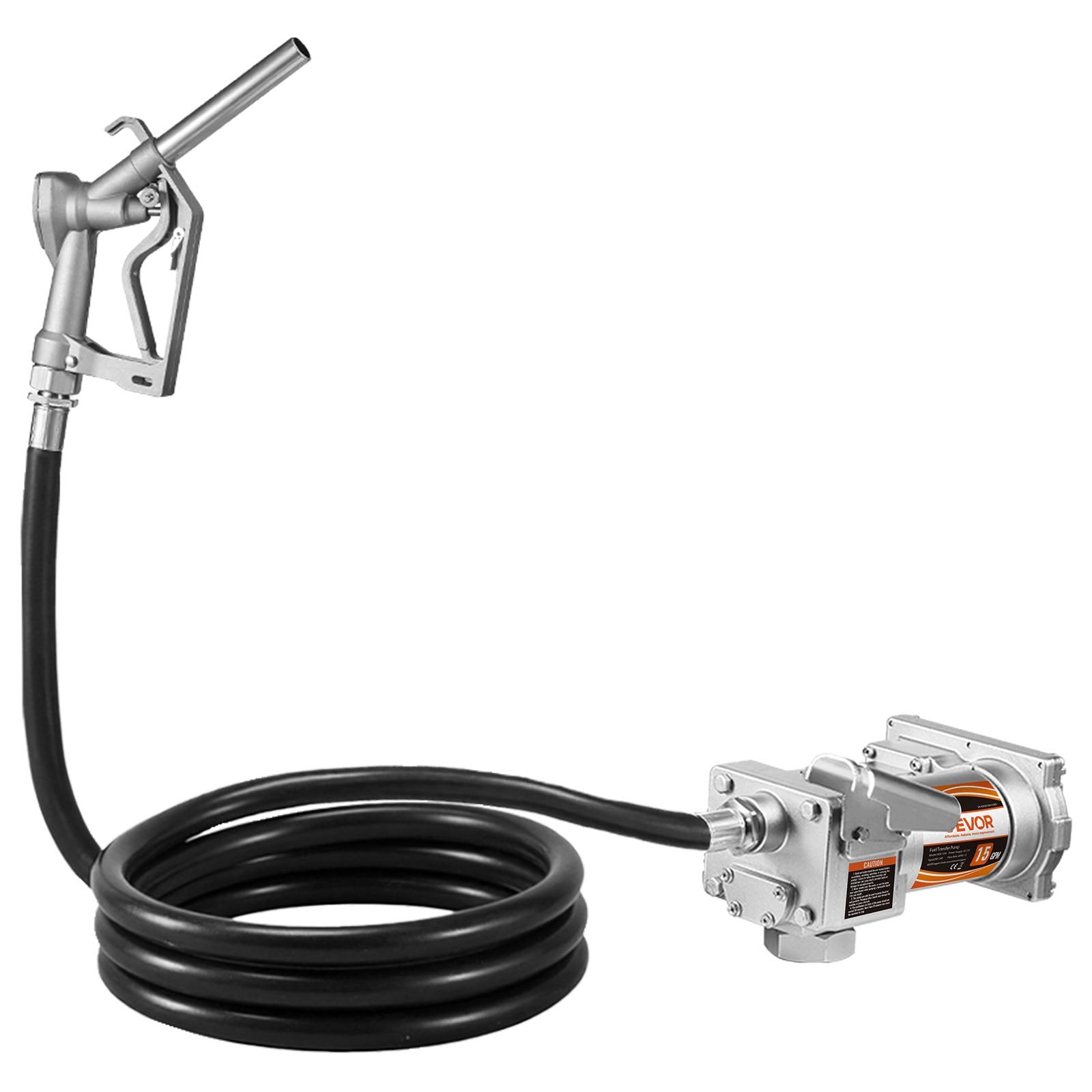 VEVOR Fuel Transfer Pump, 12V DC 57 L/min, Cast Iron Diesel Transfer Pump Kit, with Manual Shut-Off Nozzle, Discharge Hose, Overheat Protection, 1/3 HP Explosion-Proof, for Gasoline Diesel Kerosene