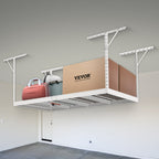 VEVOR Overhead Garage Storage Rack, 48x96 inch Garage Ceiling Storage Racks, Heavy Duty Adjustable Cold Rolled Steel Racks for Garage Storage, Organization, 600 lbs Load Capacity, 22''-40", White
