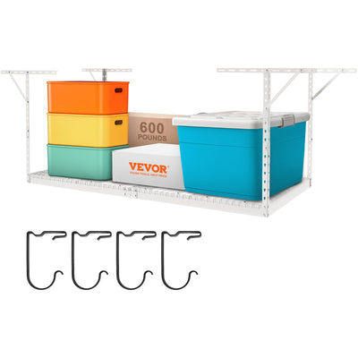 VEVOR Overhead Garage Storage Rack, 48x96 inch Garage Ceiling Storage Racks, Heavy Duty Adjustable Cold Rolled Steel Racks for Garage Storage, Organization, 600 lbs Load Capacity, 22''-40", White