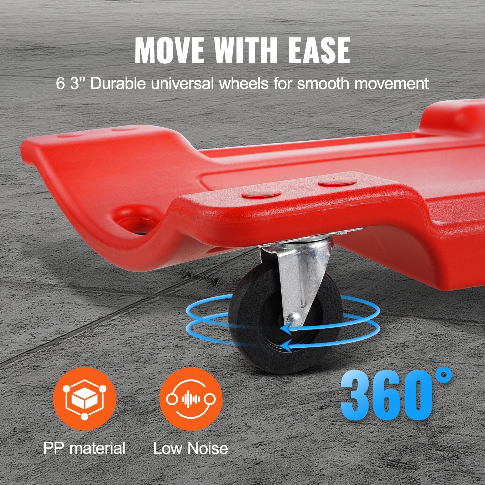 VEVOR Mechanic Plastic Creeper, 1016 mm, 158.8 kg Capacity Automotive Rolling Garage Creeper with Molded Ergonomic HDPE Body Padded Headrest & Dual Tool Trays 6 Wheels, for Garage Shop Auto Repair