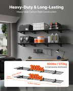 VEVOR 2-Tier Heavy Duty Wall Garage Shelving, 4 Pack 305 x 914 mm Steel Wall Mounted Shelving Unit, 305 x 1828 mm Per Shelf Floating Storage Metal Rack for Garage, 272 kg Total Weight Capacity, Black