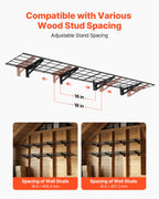 VEVOR 2-Tier Heavy Duty Wall Garage Shelving, 4 Pack 305 x 914 mm Steel Wall Mounted Shelving Unit, 305 x 1828 mm Per Shelf Floating Storage Metal Rack for Garage, 272 kg Total Weight Capacity, Black