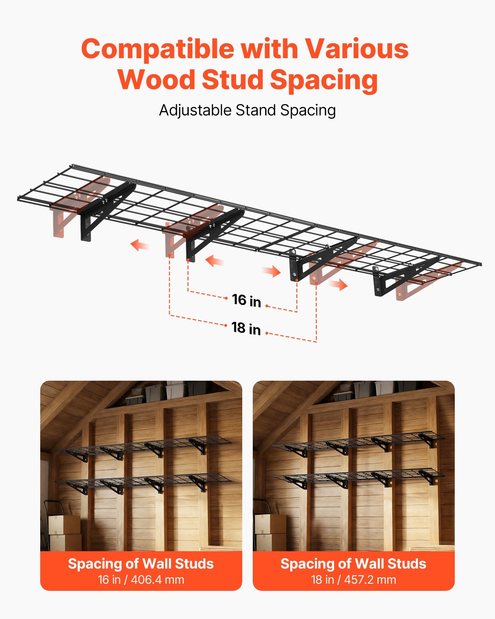 VEVOR 2-Tier Heavy Duty Wall Garage Shelving, 4 Pack 305 x 914 mm Steel Wall Mounted Shelving Unit, 305 x 1828 mm Per Shelf Floating Storage Metal Rack for Garage, 272 kg Total Weight Capacity, Black