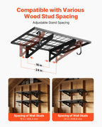 VEVOR 2-Tier Heavy Duty Wall Garage Shelving, 610 x 914 mm Steel Wall Mounted Shelving Unit with Hooks, 610 x 914 mm Per Shelf Floating Storage Metal Rack for Garage, 227 kg Total Weight Capacity