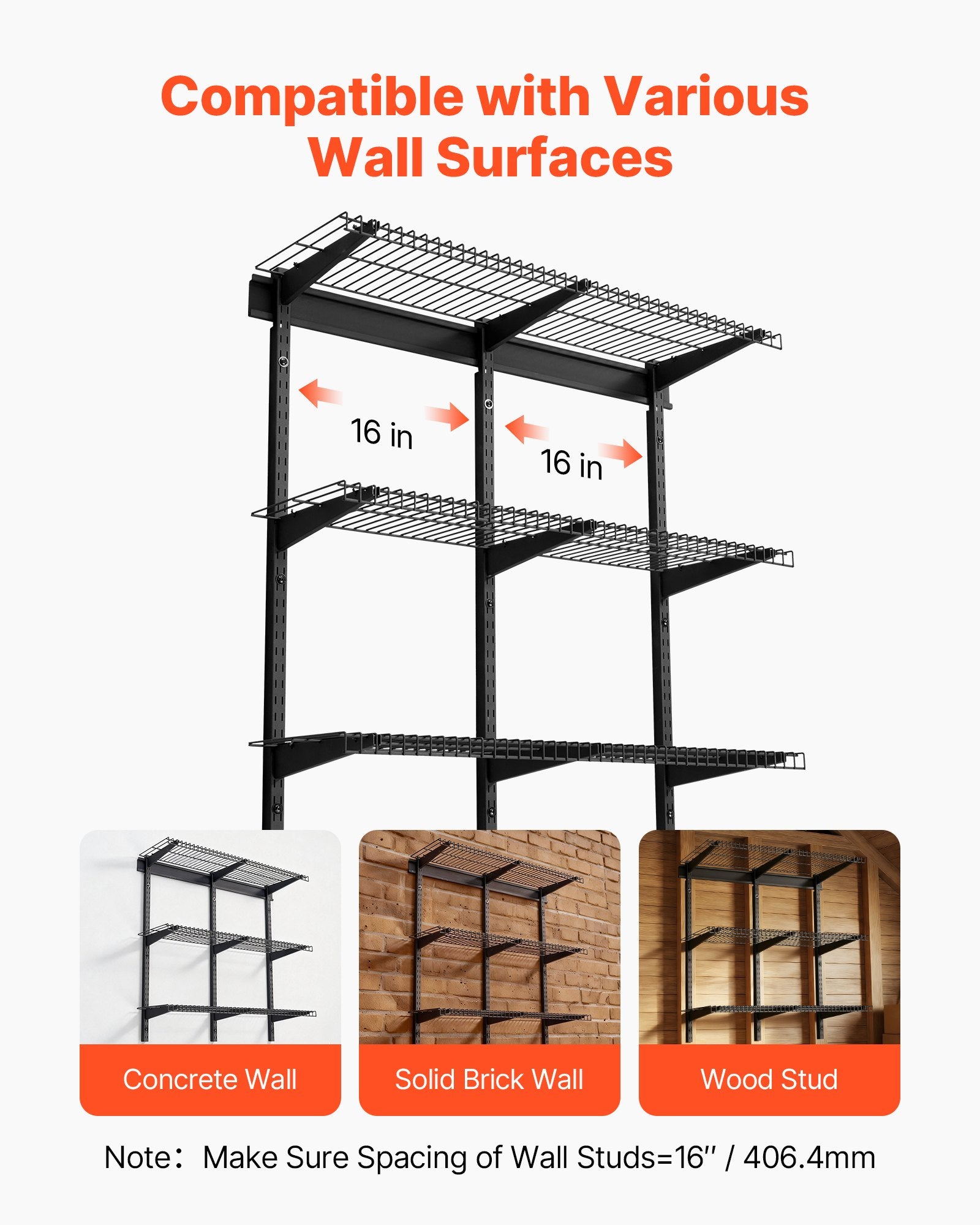 VEVOR 3-Tier Heavy Duty Wall Garage Shelving, 275 x 914 mm Steel Wall Mounted Shelving Unit, 275 x 914 mm Per Shelf Floating Storage Metal Rack for Garage with 204 kg Total Weight Capacity, Black