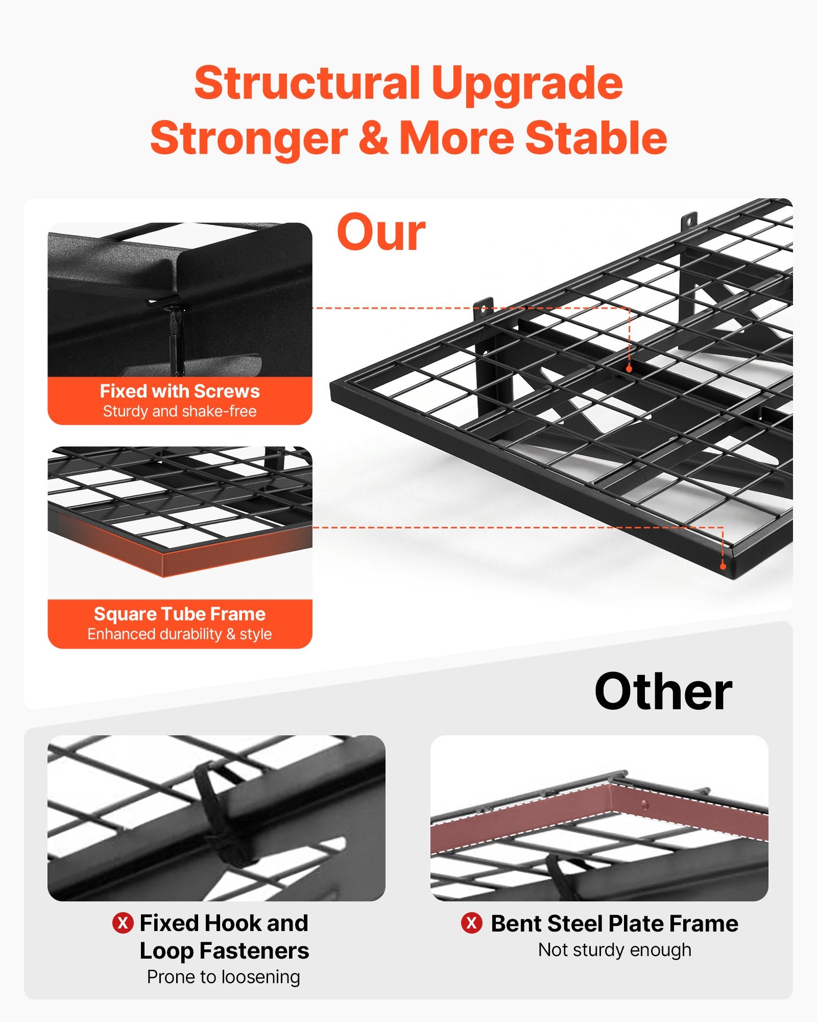 VEVOR 2-Tier Heavy Duty Wall Garage Shelving, 610 x 914 mm Steel Wall Mounted Shelving Unit with Hooks, 610 x 914 mm Per Shelf Floating Storage Metal Rack for Garage, 227 kg Total Weight Capacity