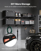 VEVOR 2-Tier Heavy Duty Wall Garage Shelving, 4 Pack 305 x 914 mm Steel Wall Mounted Shelving Unit, 305 x 1828 mm Per Shelf Floating Storage Metal Rack for Garage, 272 kg Total Weight Capacity, Black
