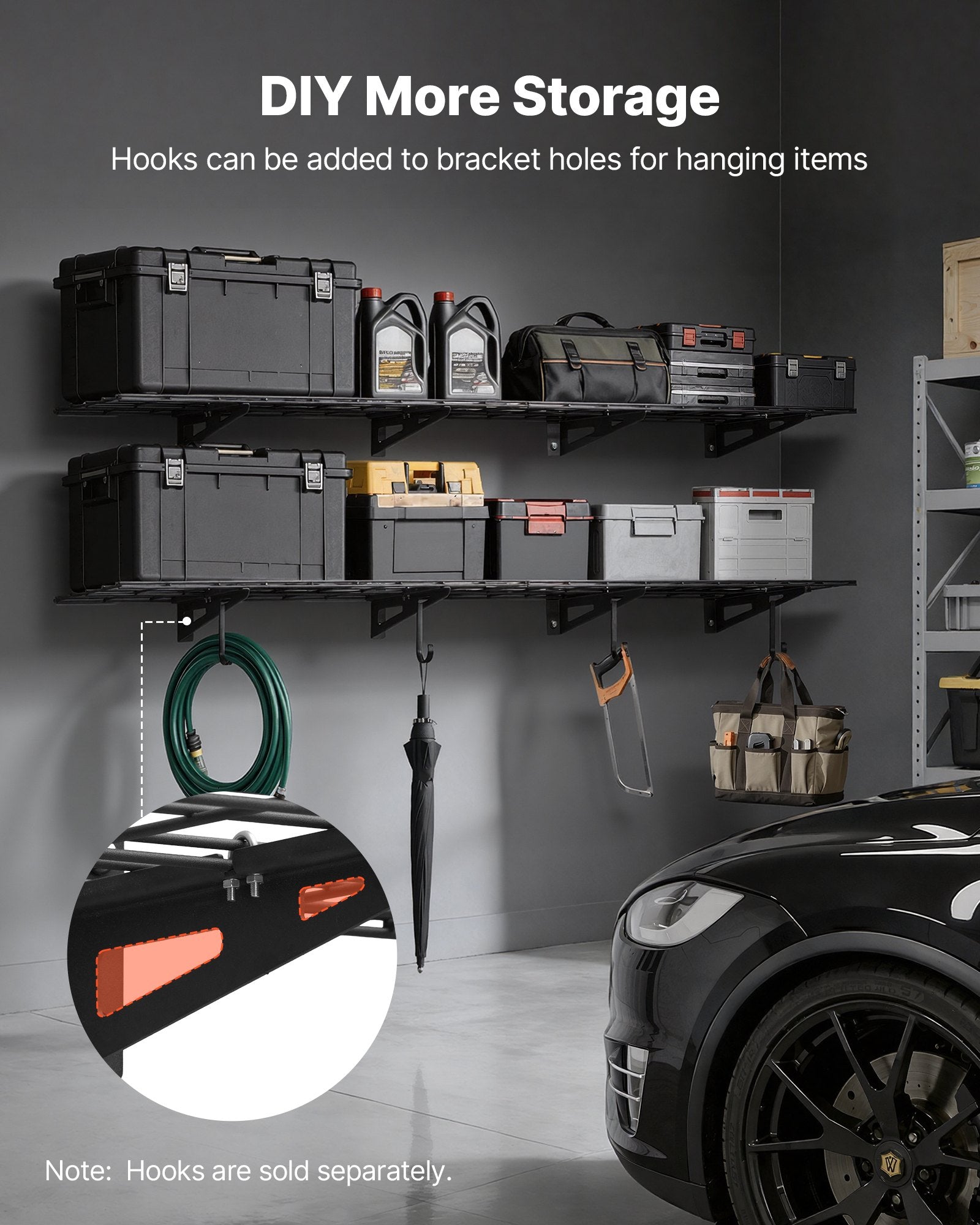 VEVOR 2-Tier Heavy Duty Wall Garage Shelving, 4 Pack 305 x 914 mm Steel Wall Mounted Shelving Unit, 305 x 1828 mm Per Shelf Floating Storage Metal Rack for Garage, 272 kg Total Weight Capacity, Black