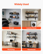 VEVOR 2-Tier Heavy Duty Wall Garage Shelving, 61 x 122 cm Steel Wall Mounted Shelving Unit with Hooks, 610 x 1219 mm Per Shelf Floating Storage Metal Rack with 235 kg Total Weight Capacity, Black