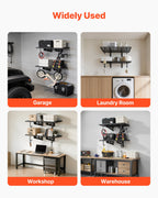 VEVOR 2-Tier Heavy Duty Wall Garage Shelving, 610 x 914 mm Steel Wall Mounted Shelving Unit with Hooks, 610 x 914 mm Per Shelf Floating Storage Metal Rack for Garage, 227 kg Total Weight Capacity