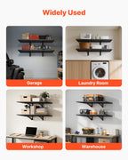 VEVOR 2-Tier Heavy Duty Wall Garage Shelving, 50 x 122 cm Steel Wall Mounted Shelving Unit, 500 x 1219 mm Per Shelf Floating Storage Metal Rack for Garage with 254 kg Total Weight Capacity, Black