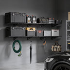 VEVOR 2-Tier Heavy Duty Wall Garage Shelving, 4 Pack 305 x 914 mm Steel Wall Mounted Shelving Unit, 305 x 1828 mm Per Shelf Floating Storage Metal Rack for Garage, 272 kg Total Weight Capacity, Black