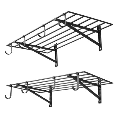 VEVOR 2-Tier Heavy Duty Wall Garage Shelving, 61 x 122 cm Steel Wall Mounted Shelving Unit with Hooks, 610 x 1219 mm Per Shelf Floating Storage Metal Rack with 235 kg Total Weight Capacity, Black
