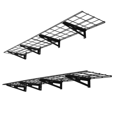 VEVOR 2-Tier Heavy Duty Wall Garage Shelving, 4 Pack 305 x 914 mm Steel Wall Mounted Shelving Unit, 305 x 1828 mm Per Shelf Floating Storage Metal Rack for Garage, 272 kg Total Weight Capacity, Black