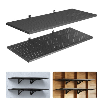 VEVOR 2-Tier Heavy Duty Wall Garage Shelving, 50 x 122 cm Steel Wall Mounted Shelving Unit, 500 x 1219 mm Per Shelf Floating Storage Metal Rack for Garage with 254 kg Total Weight Capacity, Black