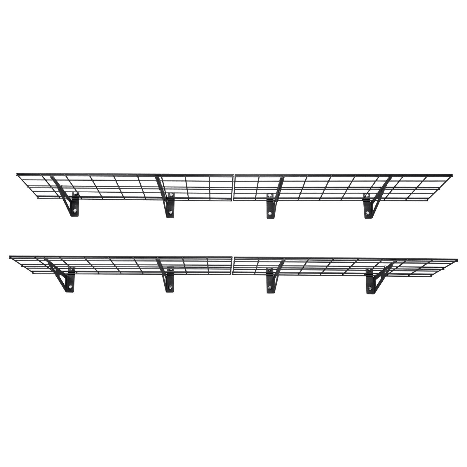 VEVOR 2-Tier Heavy Duty Wall Garage Shelving, 4 Pack 305 x 914 mm Steel Wall Mounted Shelving Unit, 305 x 1828 mm Per Shelf Floating Storage Metal Rack for Garage, 272 kg Total Weight Capacity, Black