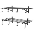VEVOR 2-Tier Heavy Duty Wall Garage Shelving, 61 x 122 cm Steel Wall Mounted Shelving Unit with Hooks, 610 x 1219 mm Per Shelf Floating Storage Metal Rack with 235 kg Total Weight Capacity, Black