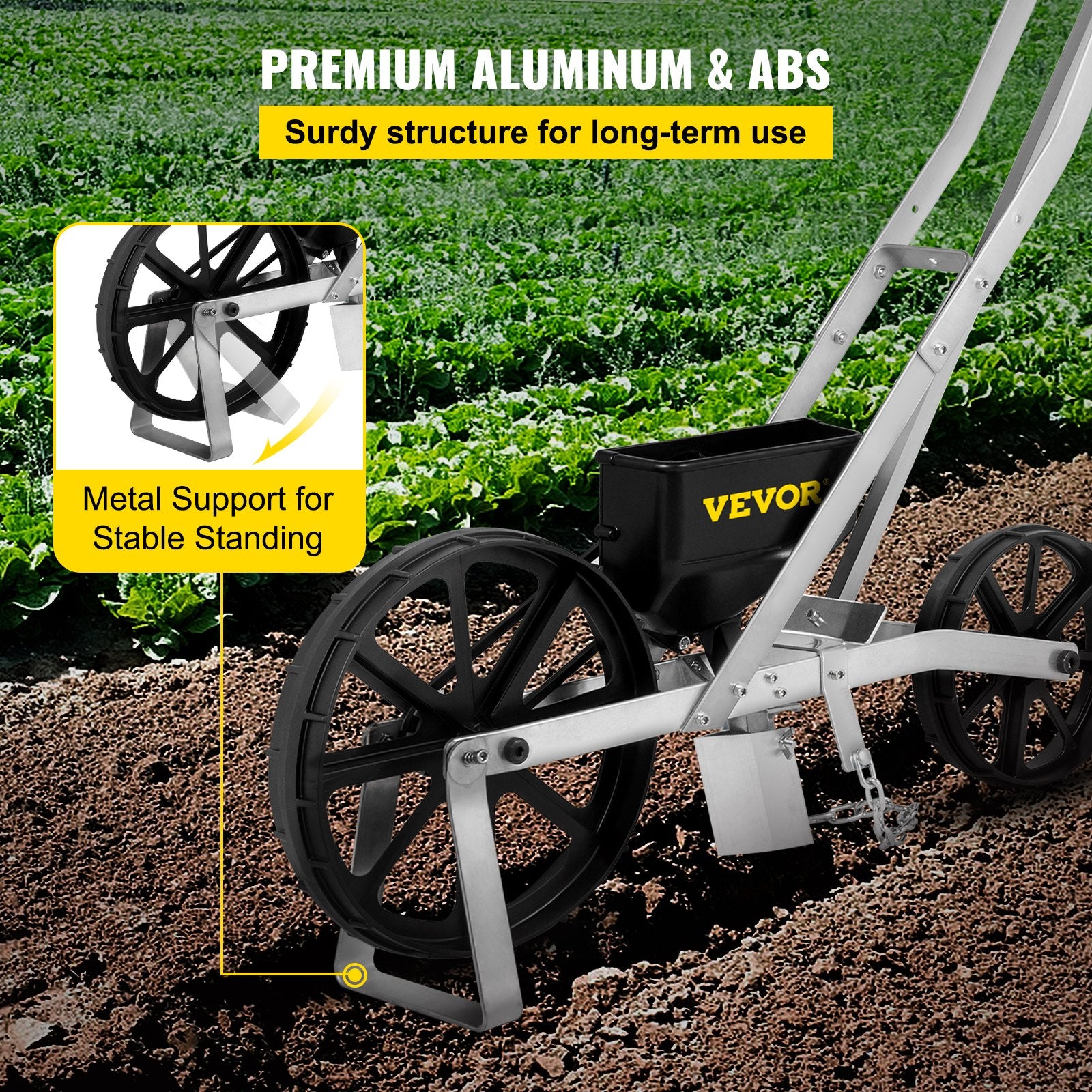 VEVOR Garden Seeder, Metal Precision Garden Push Seeder With 6 Seed Plates, Walk-Behind Row Crop Planter, Manual Garden Lawn Spreader for Sowing Seeds, Backyard Agriculture for Various Seeds