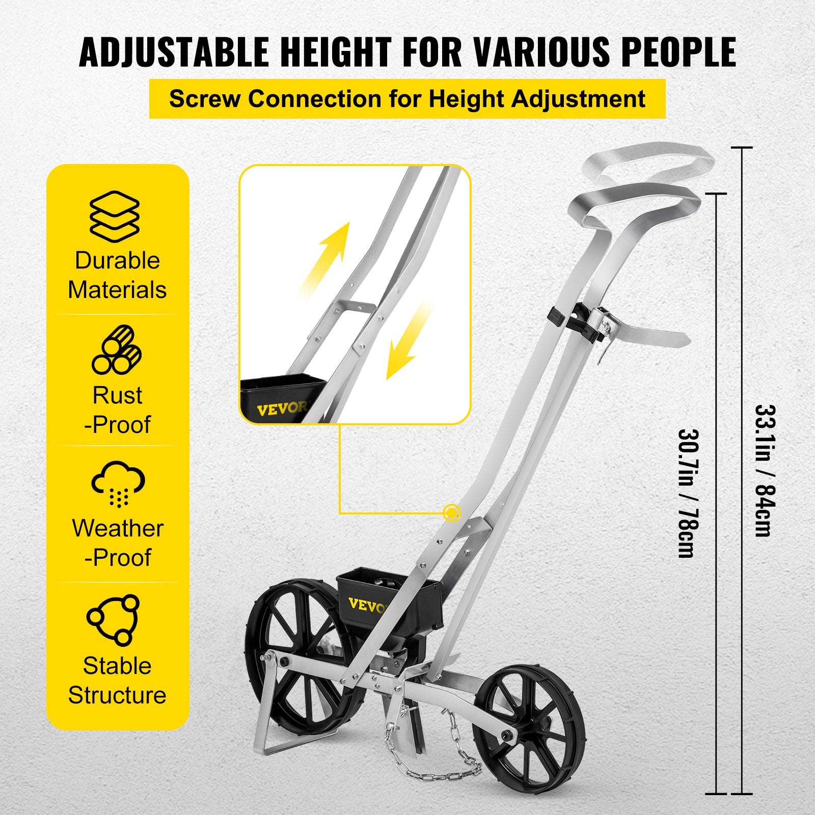 VEVOR Garden Seeder, Metal Precision Garden Push Seeder With 6 Seed Plates, Walk-Behind Row Crop Planter, Manual Garden Lawn Spreader for Sowing Seeds, Backyard Agriculture for Various Seeds