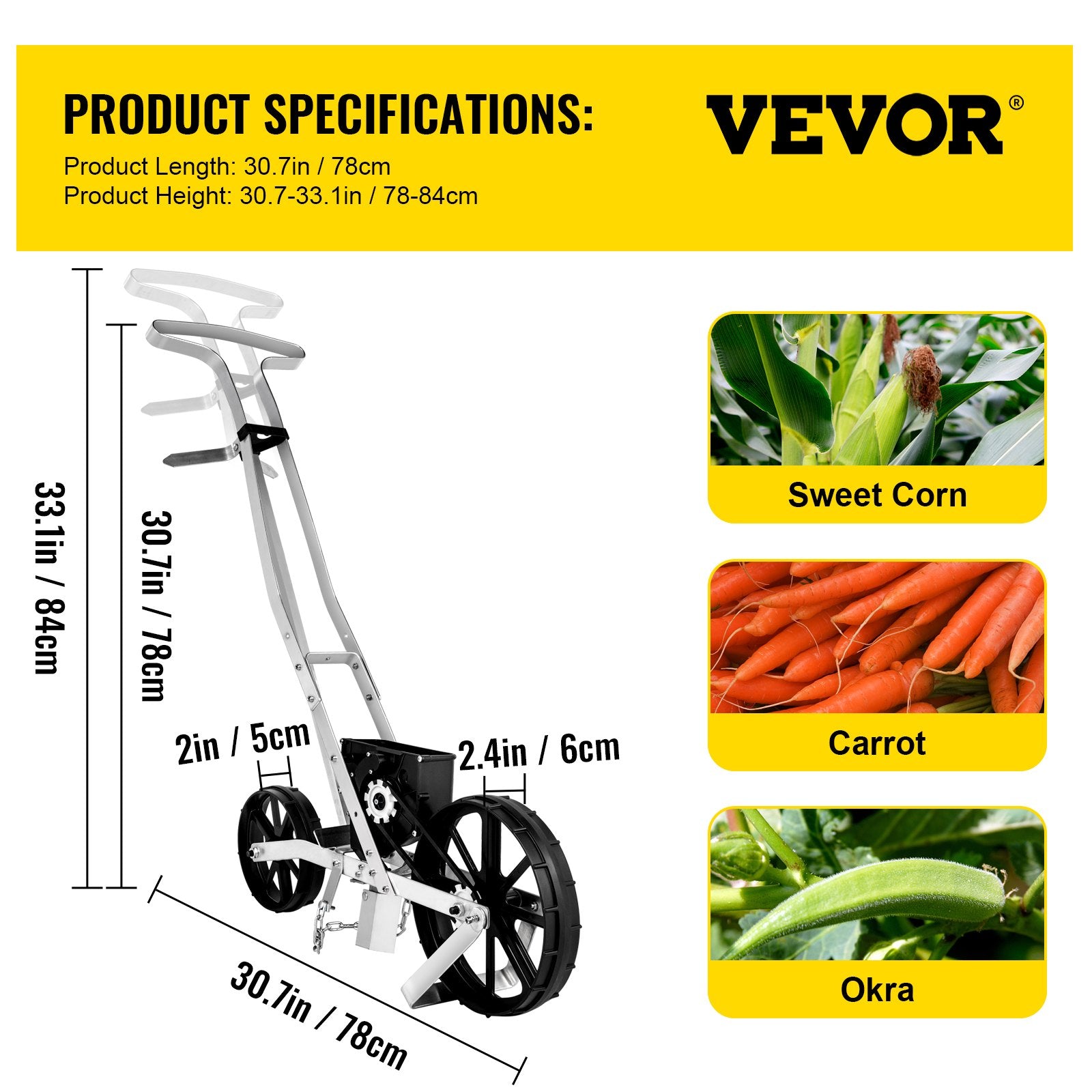 VEVOR Garden Seeder, Metal Precision Garden Push Seeder With 6 Seed Plates, Walk-Behind Row Crop Planter, Manual Garden Lawn Spreader for Sowing Seeds, Backyard Agriculture for Various Seeds