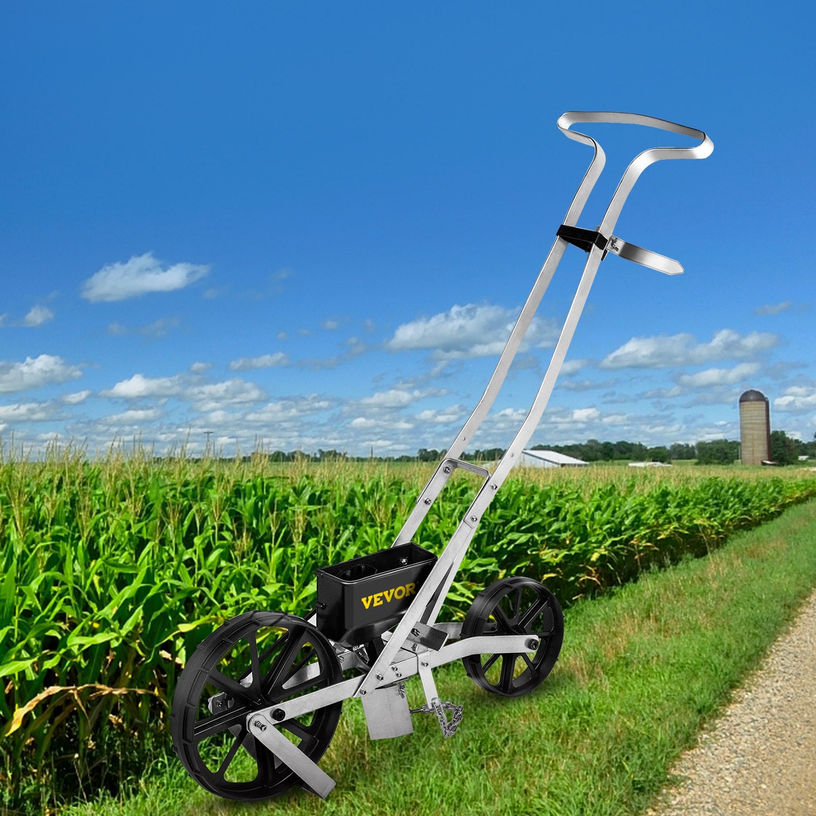 VEVOR Garden Seeder, Metal Precision Garden Push Seeder With 6 Seed Plates, Walk-Behind Row Crop Planter, Manual Garden Lawn Spreader for Sowing Seeds, Backyard Agriculture for Various Seeds