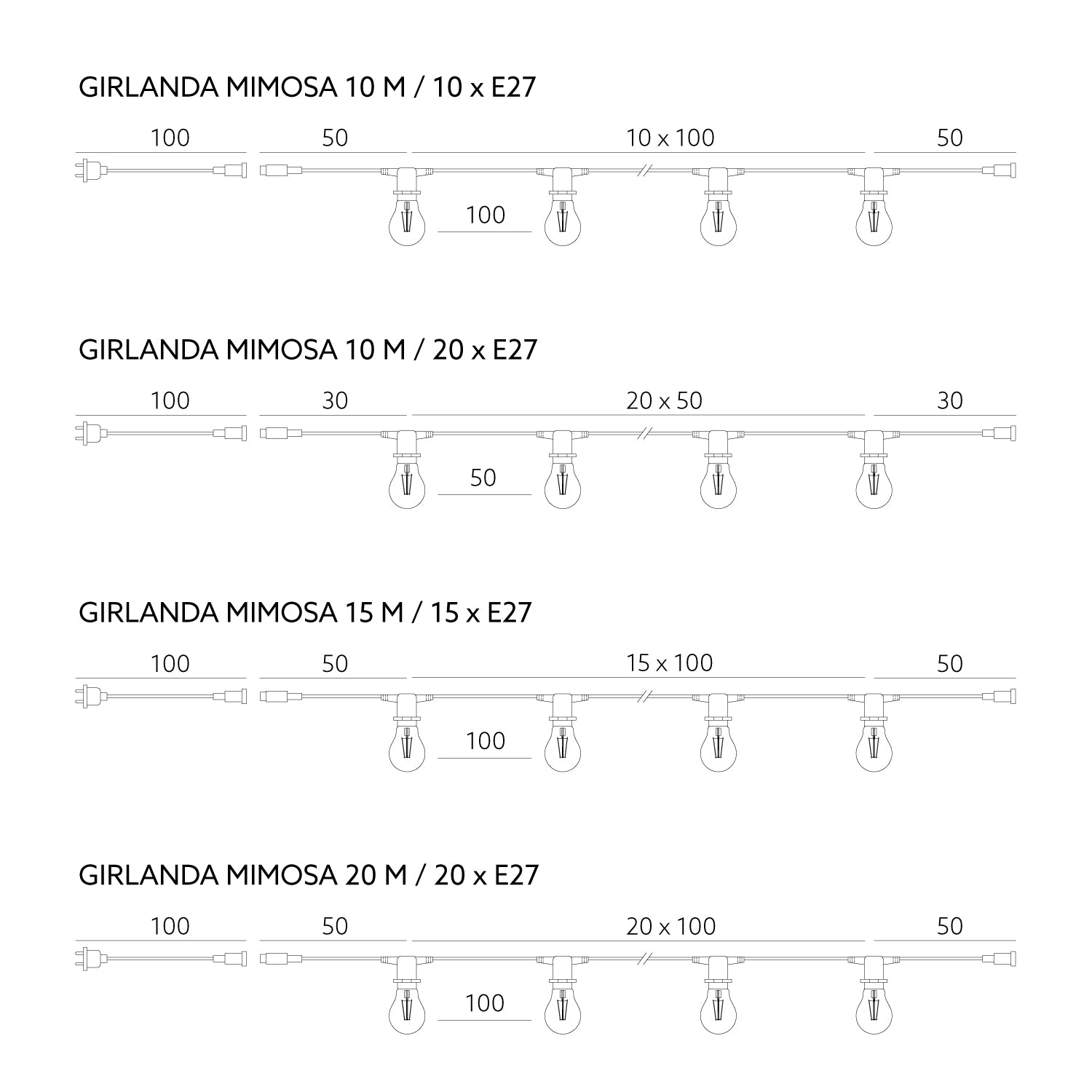 Garland MIMOSA 10m 20xE27 Kobi