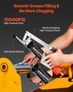 VEVOR Grease Gun, 10000 PSI High Pressure, Heavy Duty Pistol Grip Grease Gun Kit with 0.4 L Capacity, Includes 46 cm Flex Hose, 1 Extension Rigid Pipe and 1 Sharp Type Nozzle for Automotive, Marine