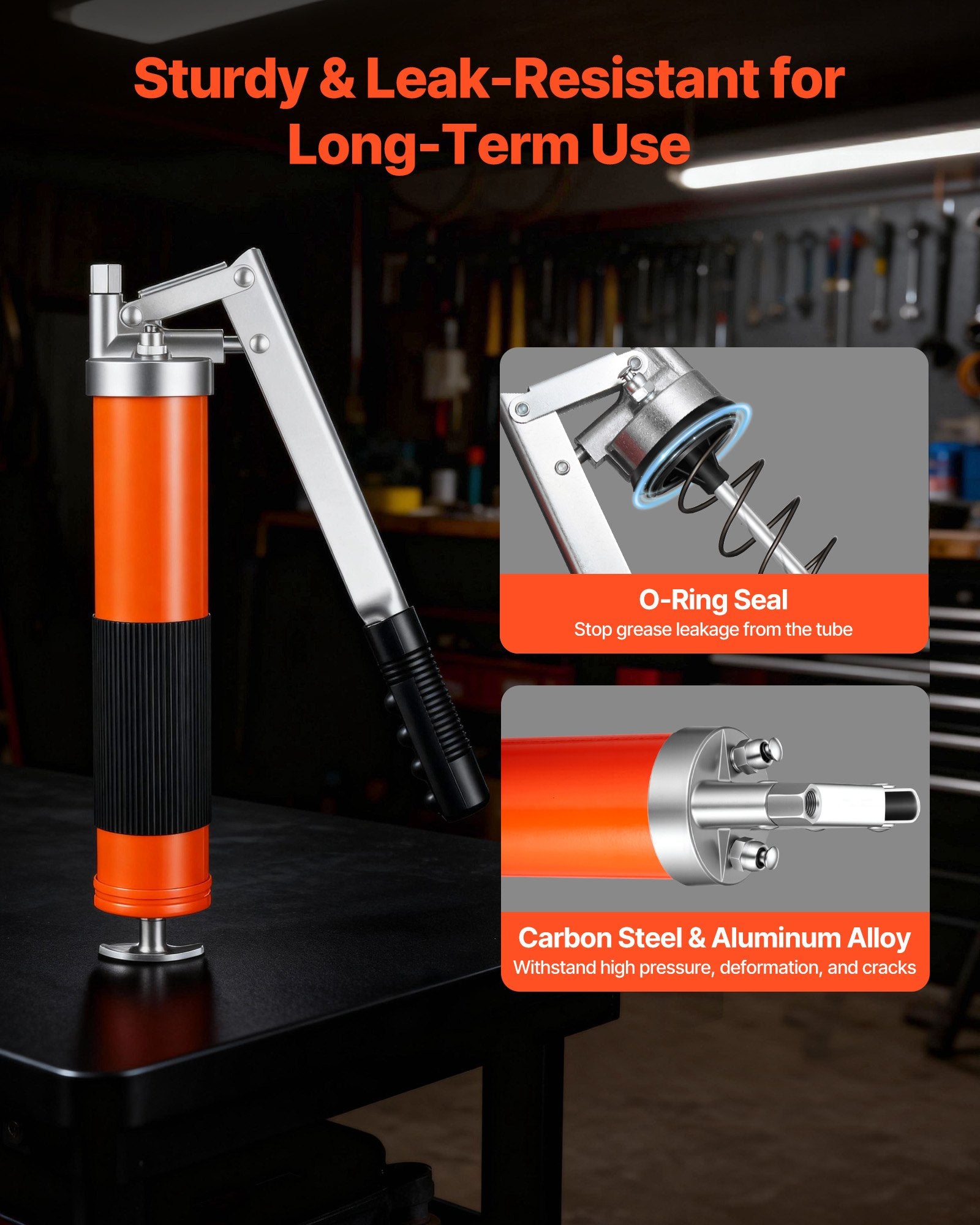 VEVOR Grease Gun, 10000 PSI High Pressure, Heavy Duty Pistol Grip Grease Gun Kit with 0.4 L Capacity, Includes 46 cm Flex Hose, 1 Extension Rigid Pipe and 1 Sharp Type Nozzle for Automotive, Marine