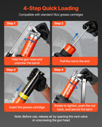 VEVOR Grease Gun, 10000 PSI High Pressure, Heavy Duty Pistol Grip Grease Gun Kit with 0.4 L Capacity, Includes 46 cm Flex Hose, 1 Extension Rigid Pipe and 1 Sharp Type Nozzle for Automotive, Marine