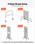 VEVOR Grid Wall Panel, 600 x 1640 mm Wire Grid Panels Display Rack, Movable Art Display Shelf with Wheels and 10 Hooks, Black Carbon Steel Gridwall for Craft Show, Decoration, Storage, Notice Board
