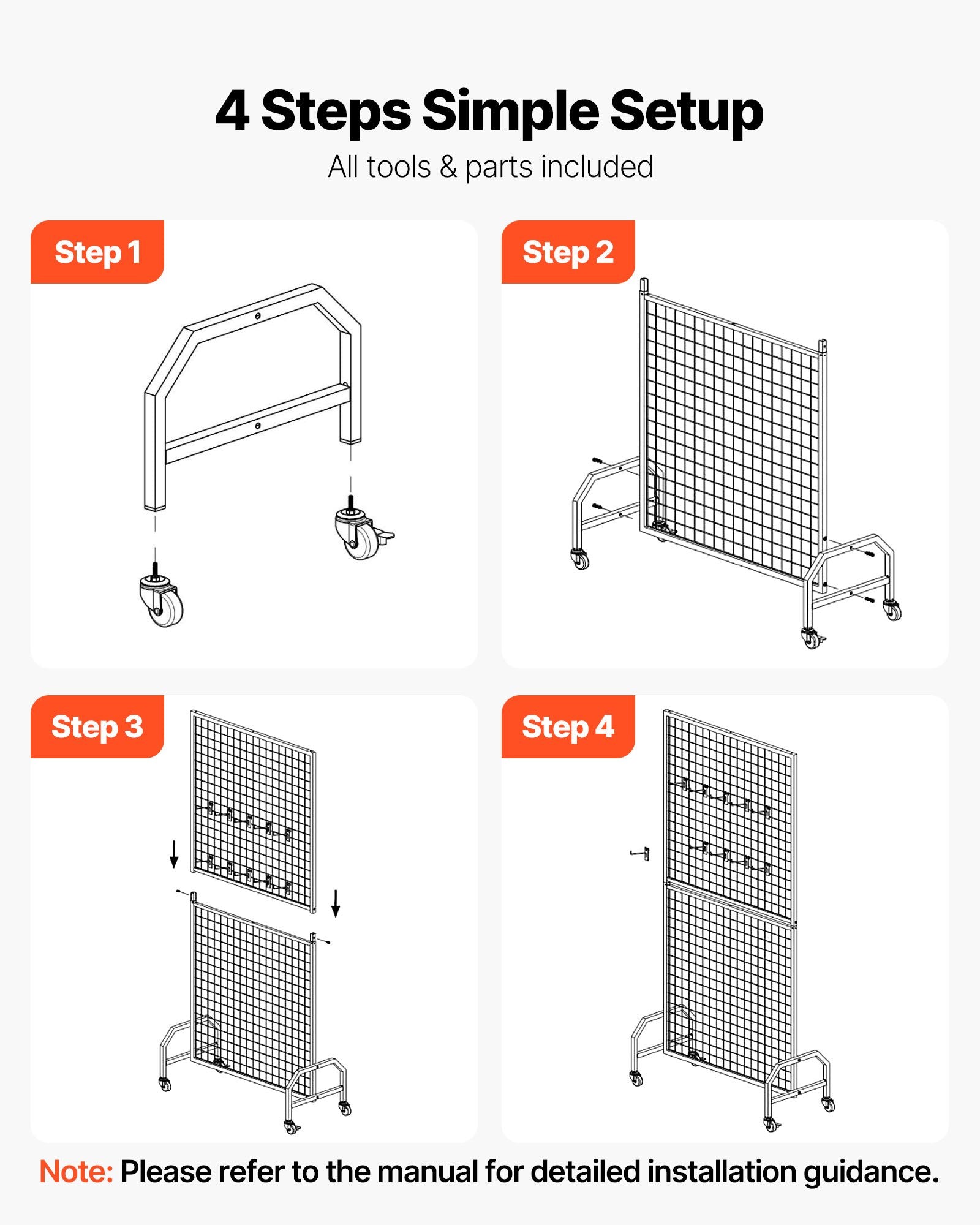 VEVOR 2 Packs Grid Wall Panels, 898 x 1798 mm Wire Grid Panels Display Rack, Movable Art Display Shelf with Wheels & 10 Hooks, Black Carbon Steel Gridwall for Craft Show, Decor, Storage, Notice Board