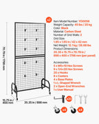 VEVOR 2 Packs Grid Wall Panels, 898 x 1798 mm Wire Grid Panels Display Rack, Movable Art Display Shelf with Wheels & 10 Hooks, Black Carbon Steel Gridwall for Craft Show, Decor, Storage, Notice Board