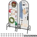 VEVOR 2 Packs Grid Wall Panels, 600 x 1640mm Wire Grid Panels Display Rack, Movable Art Display Shelf with Wheels and 20 Hooks, Black Carbon Steel Gridwall for Craft Show, Decor, Storage, Notice Board