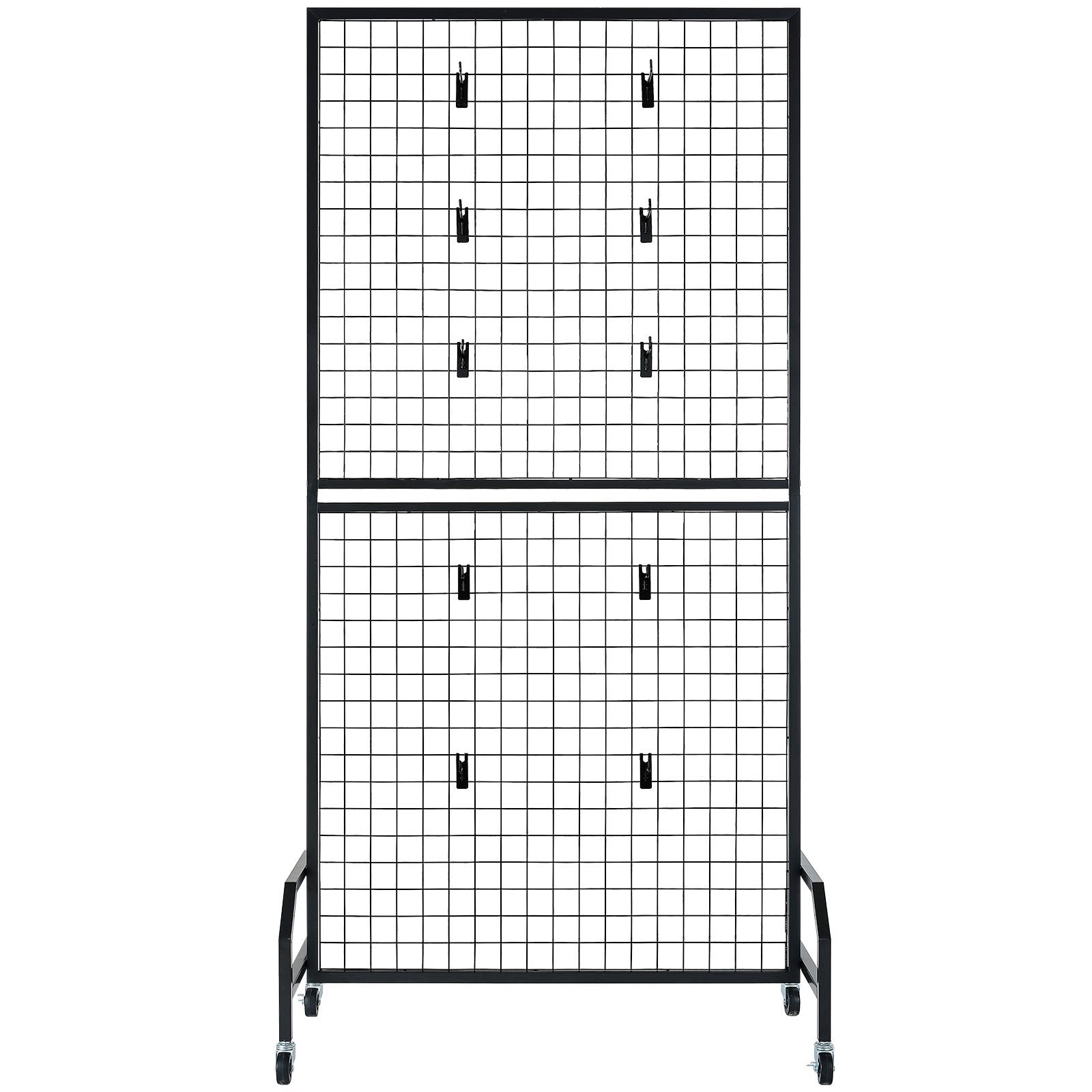 VEVOR 2 Packs Grid Wall Panels, 898 x 1798 mm Wire Grid Panels Display Rack, Movable Art Display Shelf with Wheels & 10 Hooks, Black Carbon Steel Gridwall for Craft Show, Decor, Storage, Notice Board