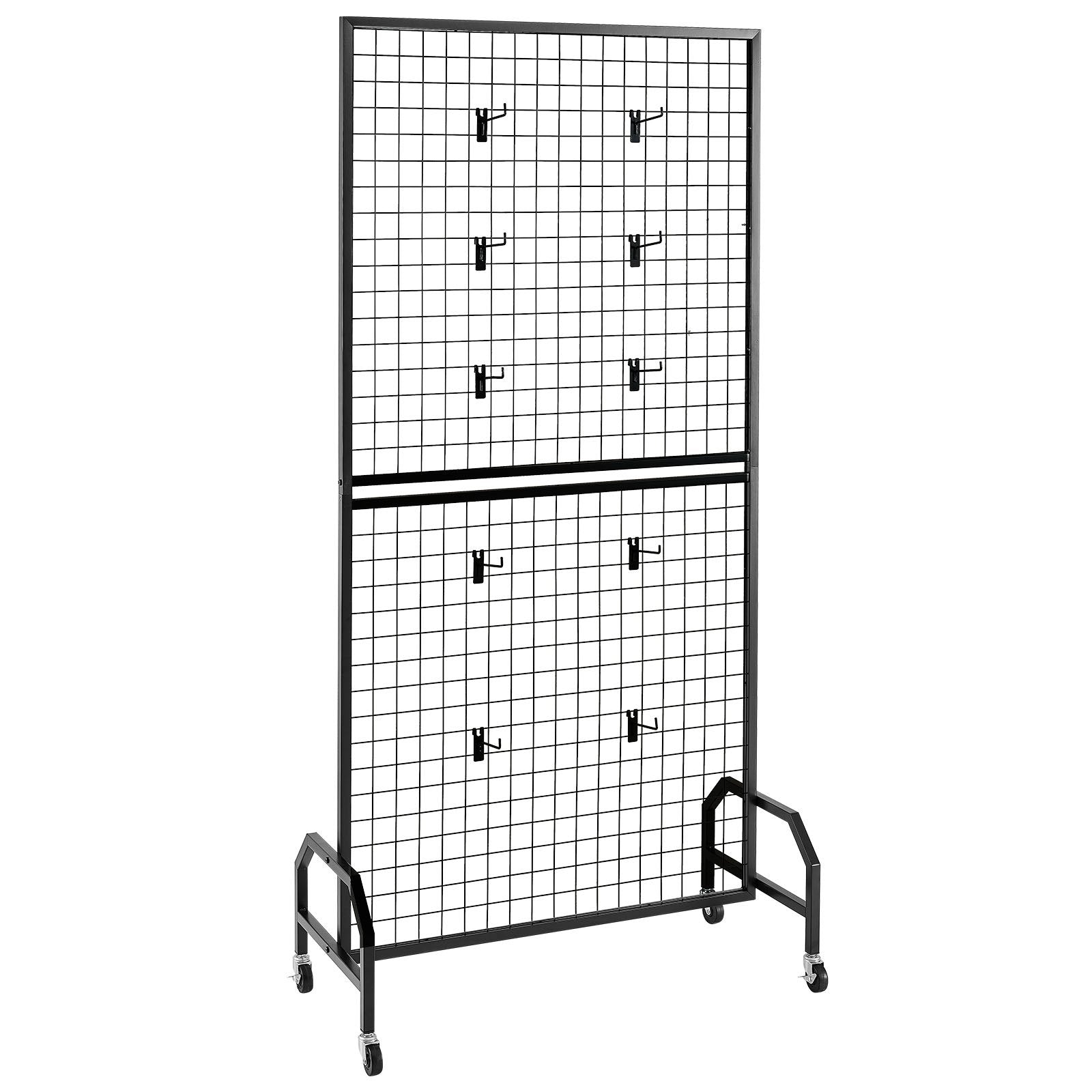 VEVOR 2 Packs Grid Wall Panels, 898 x 1798 mm Wire Grid Panels Display Rack, Movable Art Display Shelf with Wheels & 10 Hooks, Black Carbon Steel Gridwall for Craft Show, Decor, Storage, Notice Board