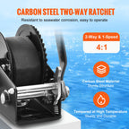 VEVOR Hand Winch, 544.3 kg Pulling Capacity, Boat Trailer Winch Heavy Duty Rope Crank with 701 cm Polyester Strap and Two-Way Ratchet, Manual Operated Hand Crank Winch for Trailer, Boat or ATV Towing