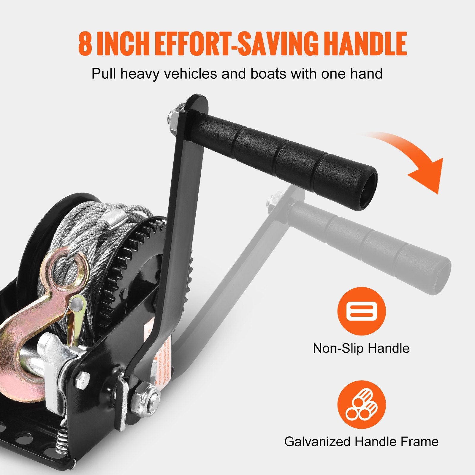 VEVOR Hand Winch, 362.9 kg Pulling Capacity, Boat Trailer Winch Heavy Duty Rope Crank with 1005.8 cm Steel Wire Cable and Two-Way Ratchet, Manual Operated Hand Crank Winch for Trailer, Boat or ATV Towing